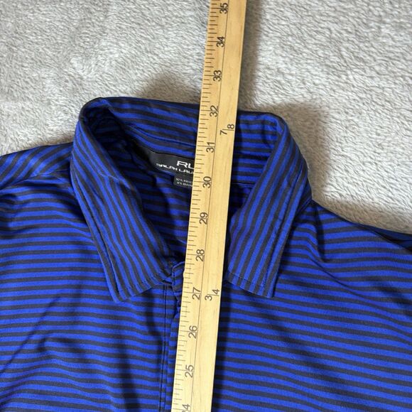 RLX Ralph Lauren Polo Shirt Mens Large Blue Black Striped Golf Performance - Picture 5 of 6